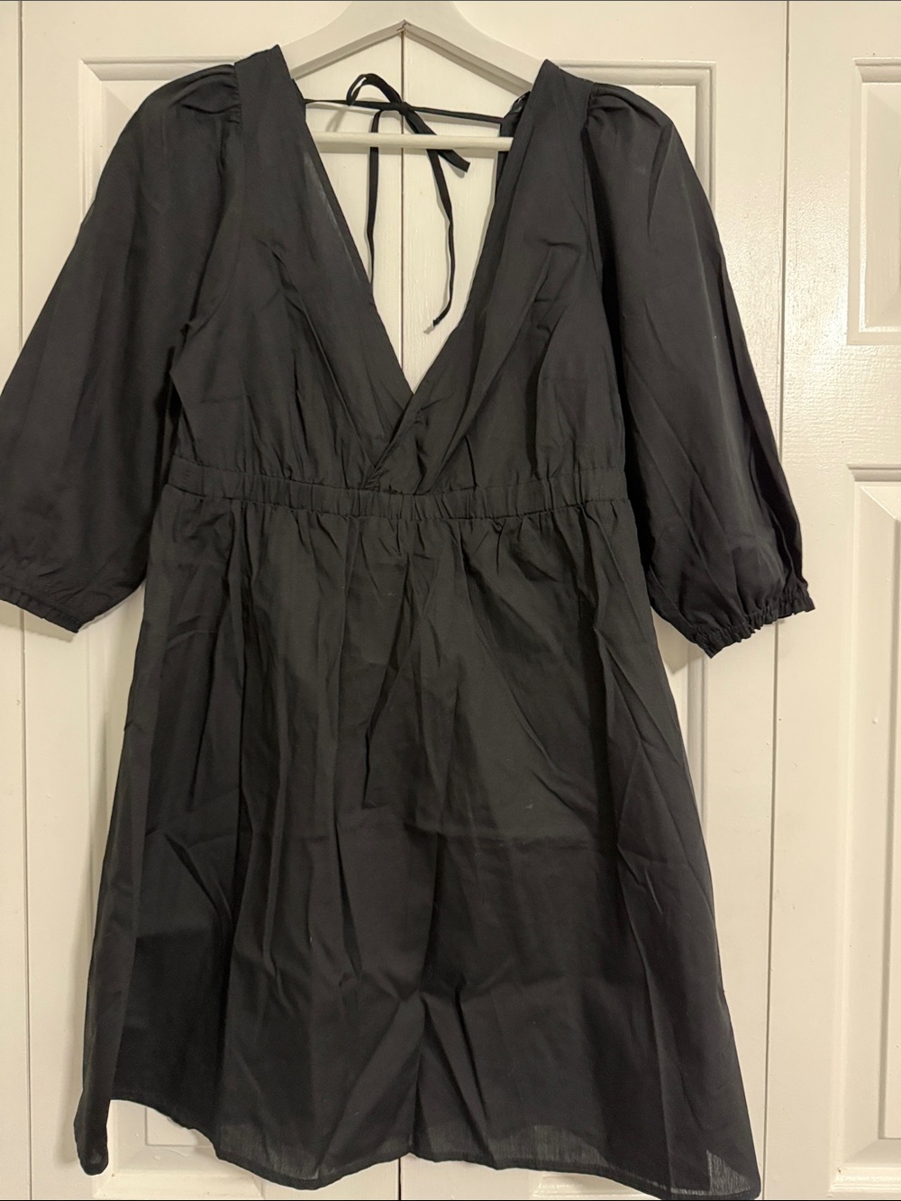 H&M Black V-Neck Tie-Back Mini Dress
